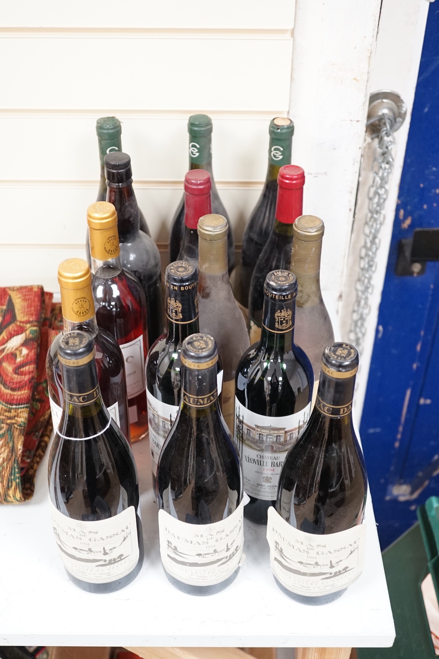 Fifteen bottles of mixed wines to include: two bottles of Chateau Leoville Barton 1994, two bottles of Rieussec Sauternes 1983 and three bottles of Mas de Dauman Gassac 1994